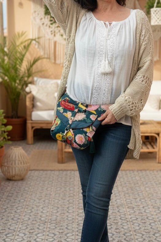 Riñonera Elegant *Kimono Jade*. Pieza única hecha a mano. Num 92