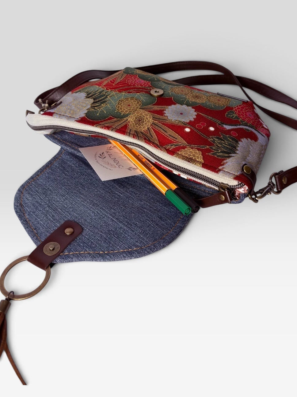 Mini Bandolera *Jeans Grulla Imperial*. Pieza única hecha a mano. Num 121