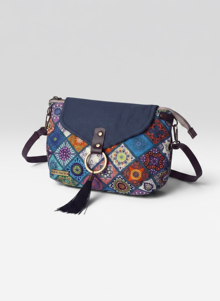 Mini Bandolera *Patchwork Índigo*. Pieza única hecha a mano. Num 123