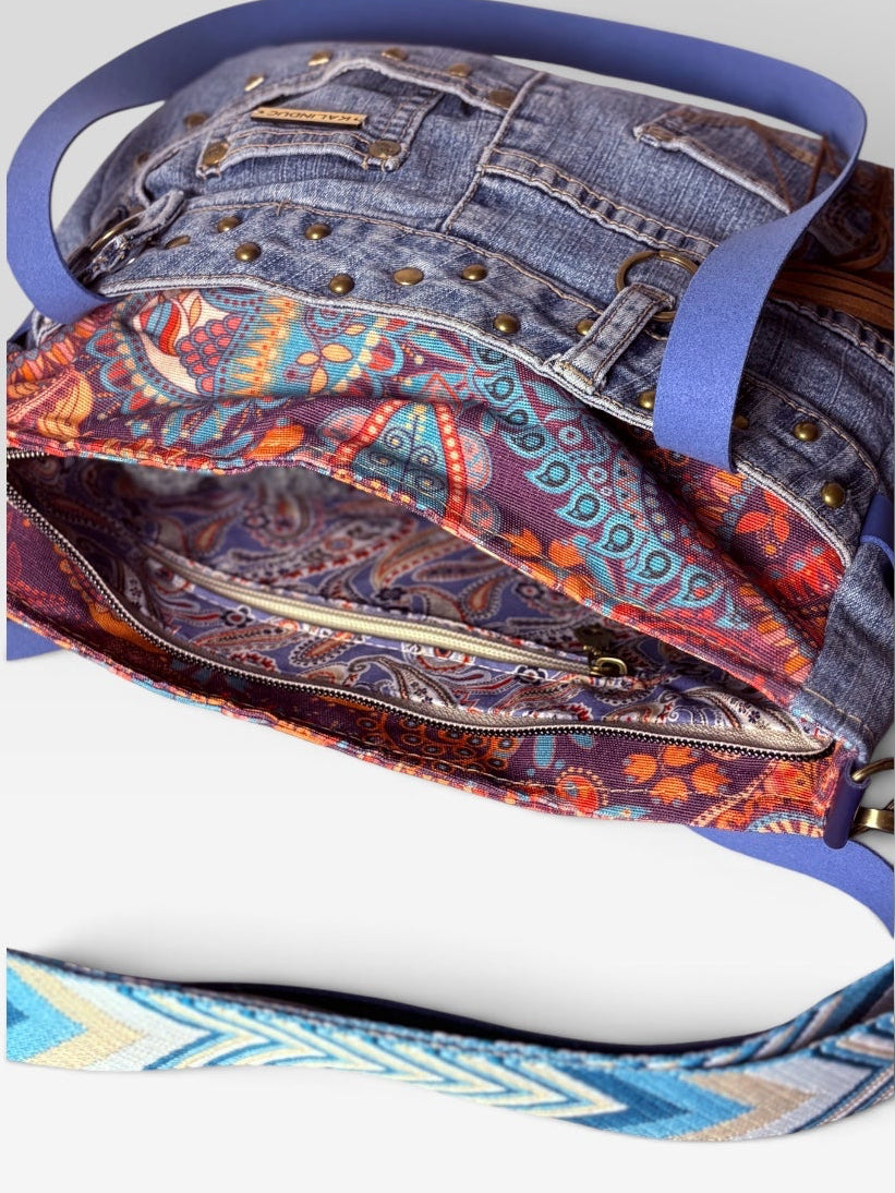 Bolso Jeans Upcycled *Paisley Soul*. Pieza única hecha a mano. Num 125