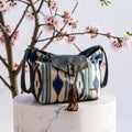 Bolso convertible en mochila *Egeo Ikat*. Pieza única hecha a mano. Num. 96