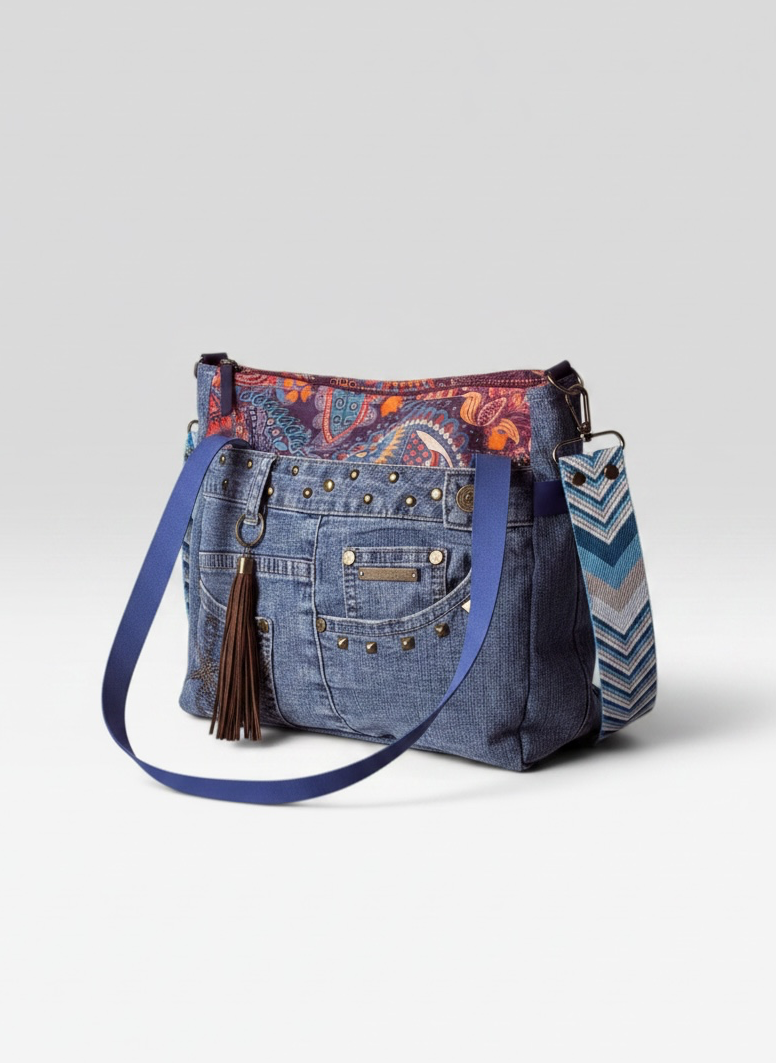 Bolso Jeans Upcycled *Paisley Soul*. Pieza única hecha a mano. Num 125