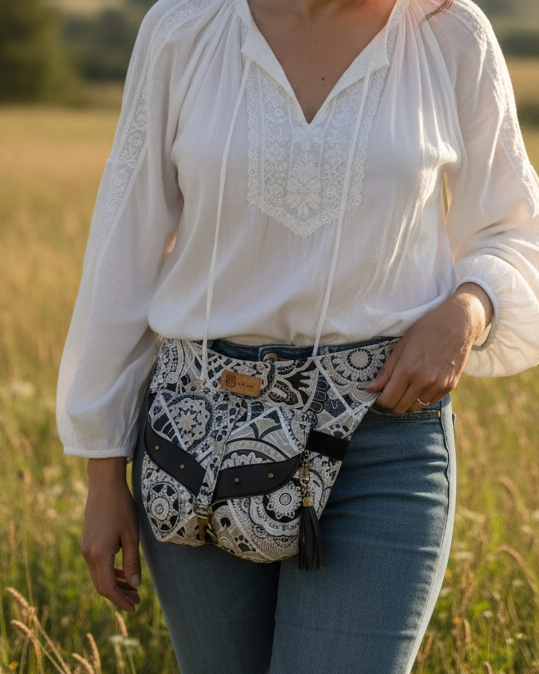 Riñonera Basic *Grey Mandala*.Pieza única hecha a mano. Num. 53
