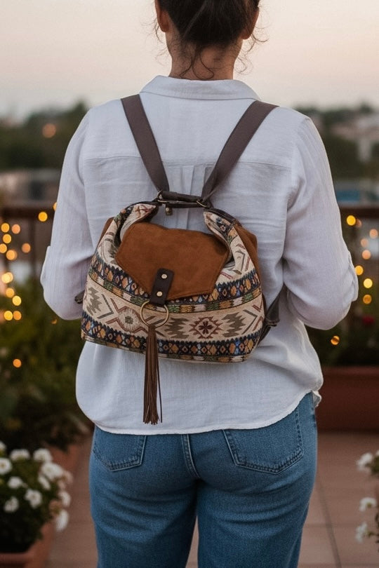 Bolso Convertible en Mochila *Terra Kilim*. Pieza única hecha a mano. Num. 93