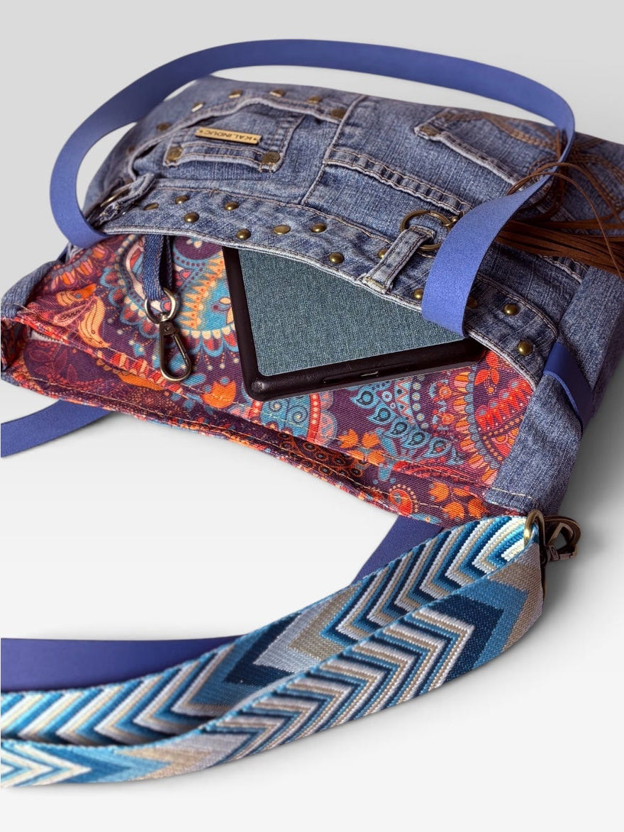 Bolso Jeans Upcycled *Paisley Soul*. Pieza única hecha a mano. Num 125