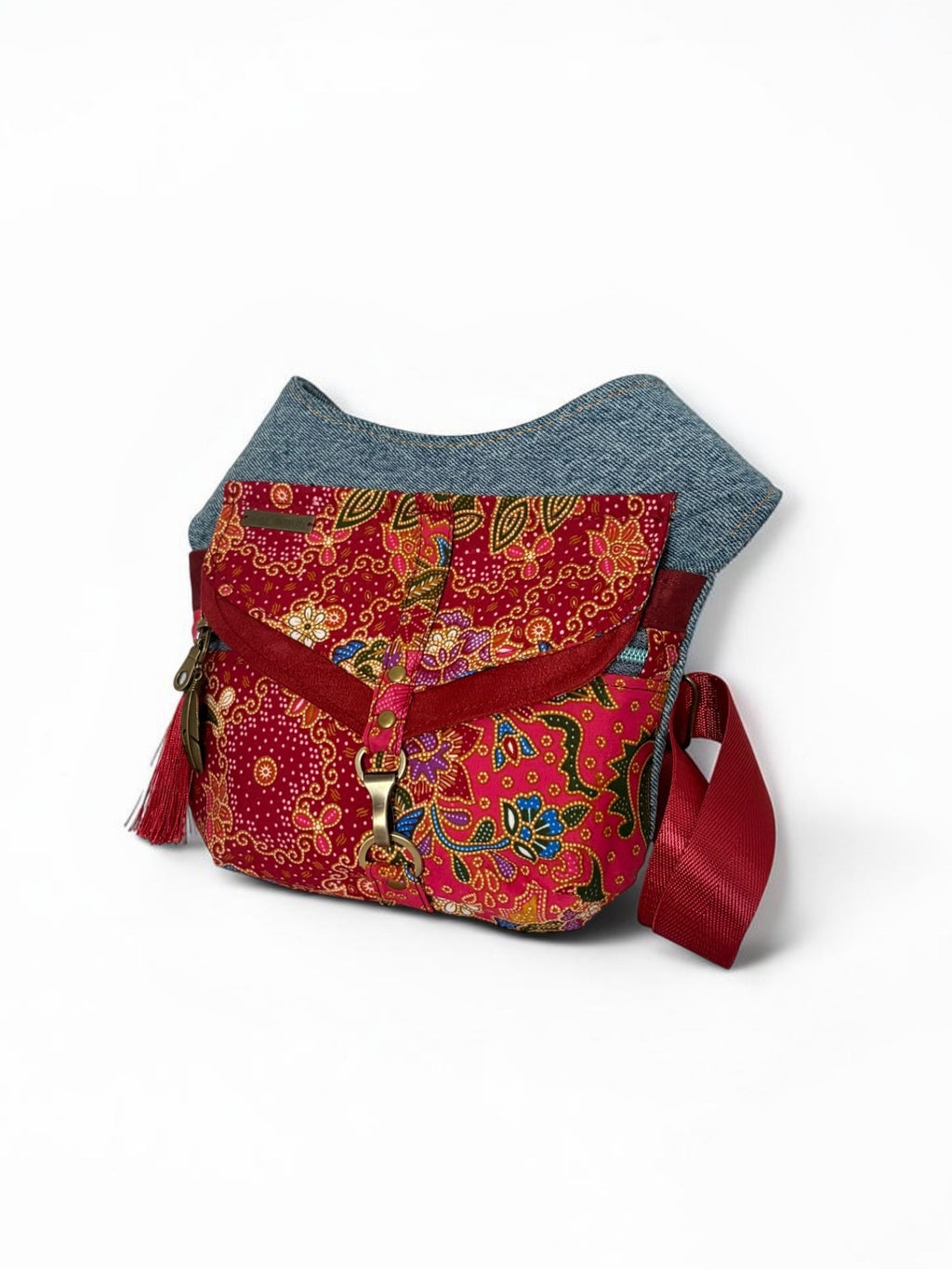 Riñonera Jeans *Flor de Batik*. Pieza única hecha a mano. Num 98