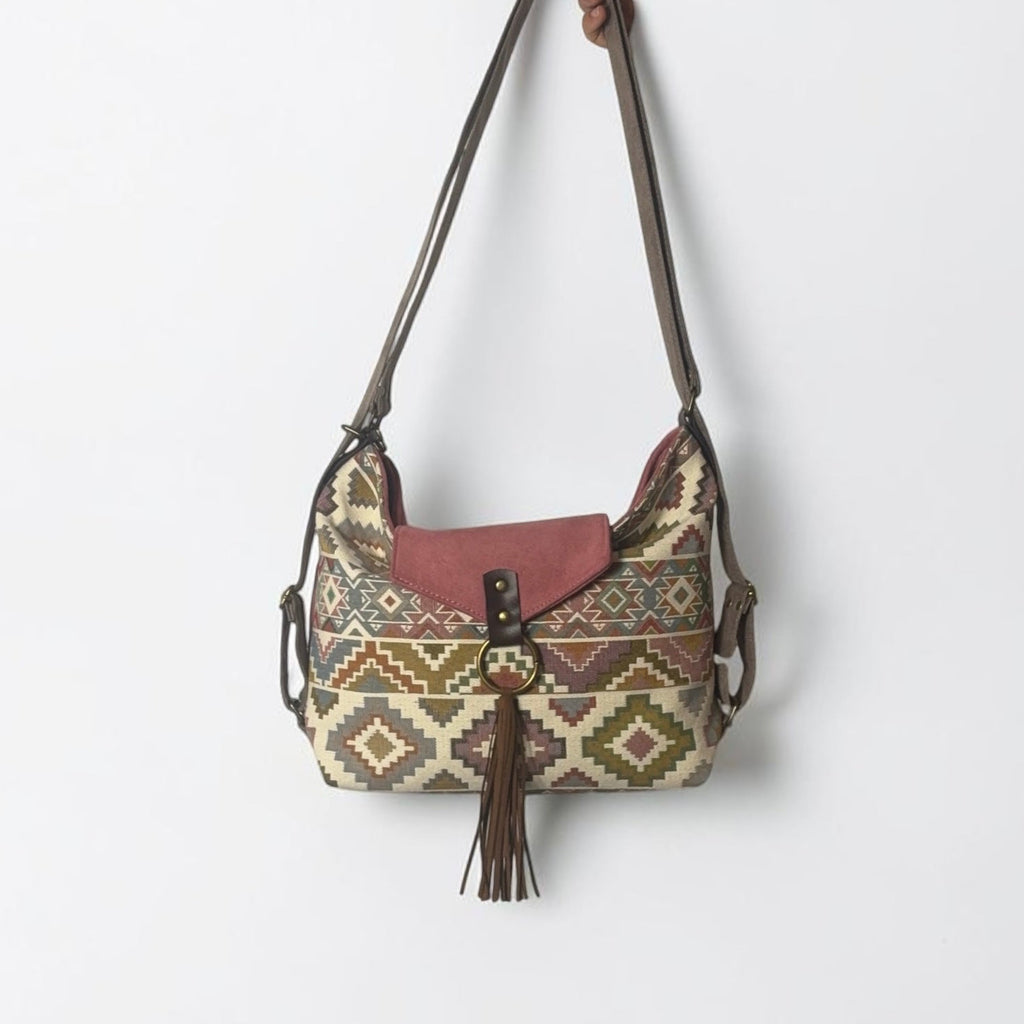 Bolso convertible en mochila *Blush Kilim*. Pieza única hecha a mano. Num. 94