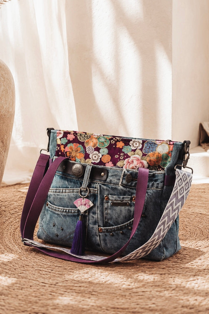 Bolso Jeans Recycled *Murasaki*. Pieza única hecha a mano. Num. 111