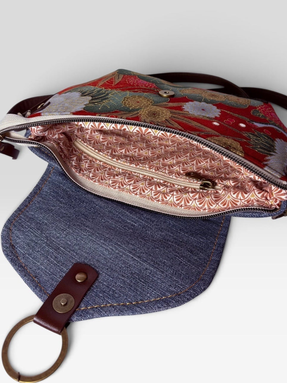 Mini Bandolera *Jeans Grulla Imperial*. Pieza única hecha a mano. Num 121