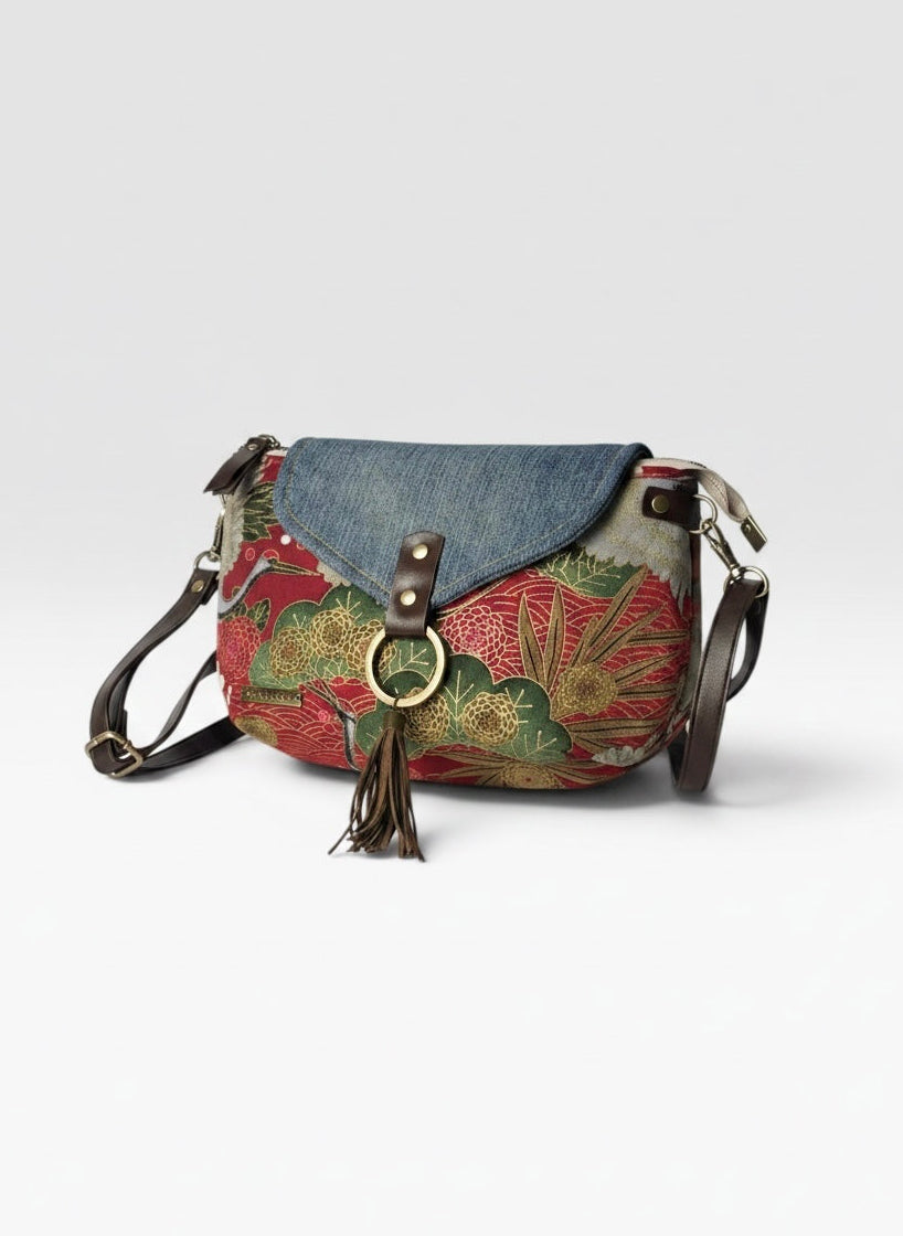 Mini Bandolera *Jeans Grulla Imperial*. Pieza única hecha a mano. Num 121