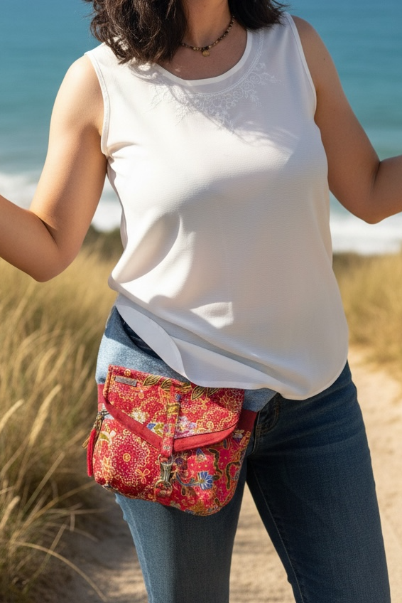 Riñonera Jeans *Flor de Batik*. Pieza única hecha a mano. Num 98
