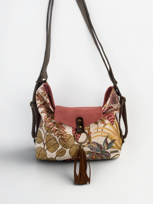 Bolso convertible en mochila *Bloom Tropical*. Pieza única hecho a mano. Num 100