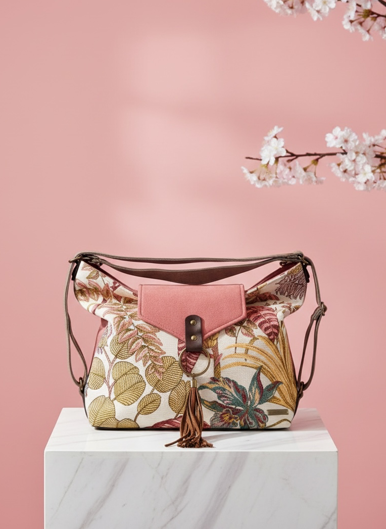 Bolso convertible en mochila *Bloom Tropical*. Pieza única hecho a mano. Num 100