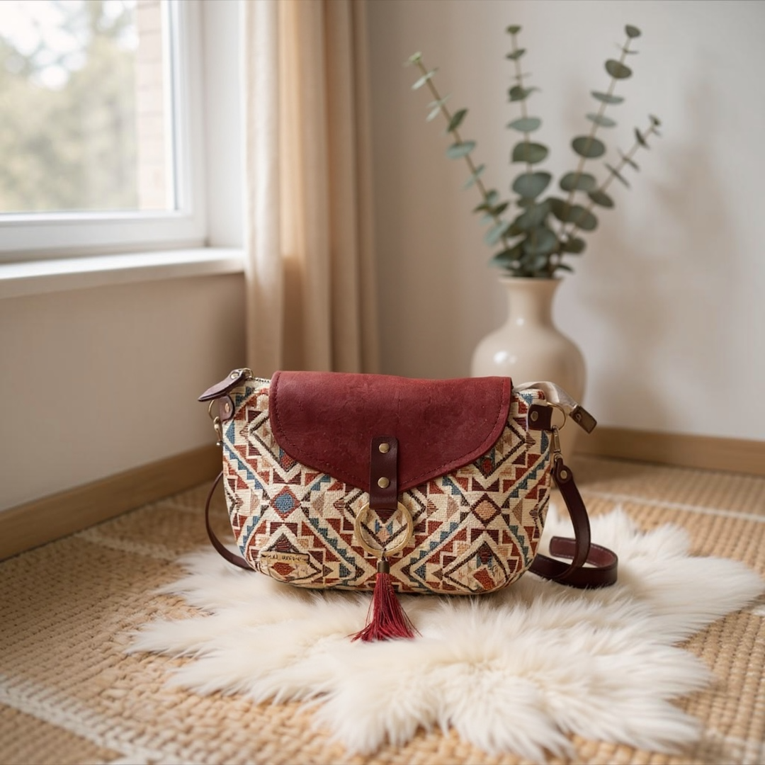 Mini Bandolera *Kilim Bordeaux*. Pieza única hecha a mano. Num 122