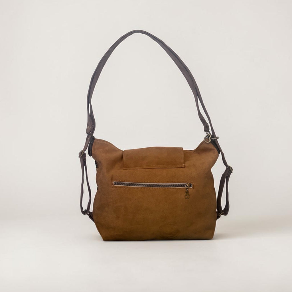 Bolso convertible en mochila *Kiku Camel*. Pieza única hecha a mano. Num 95