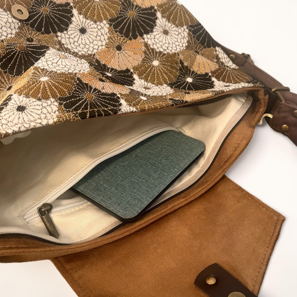 Bolso convertible en mochila *Kiku Camel*. Pieza única hecha a mano. Num 95