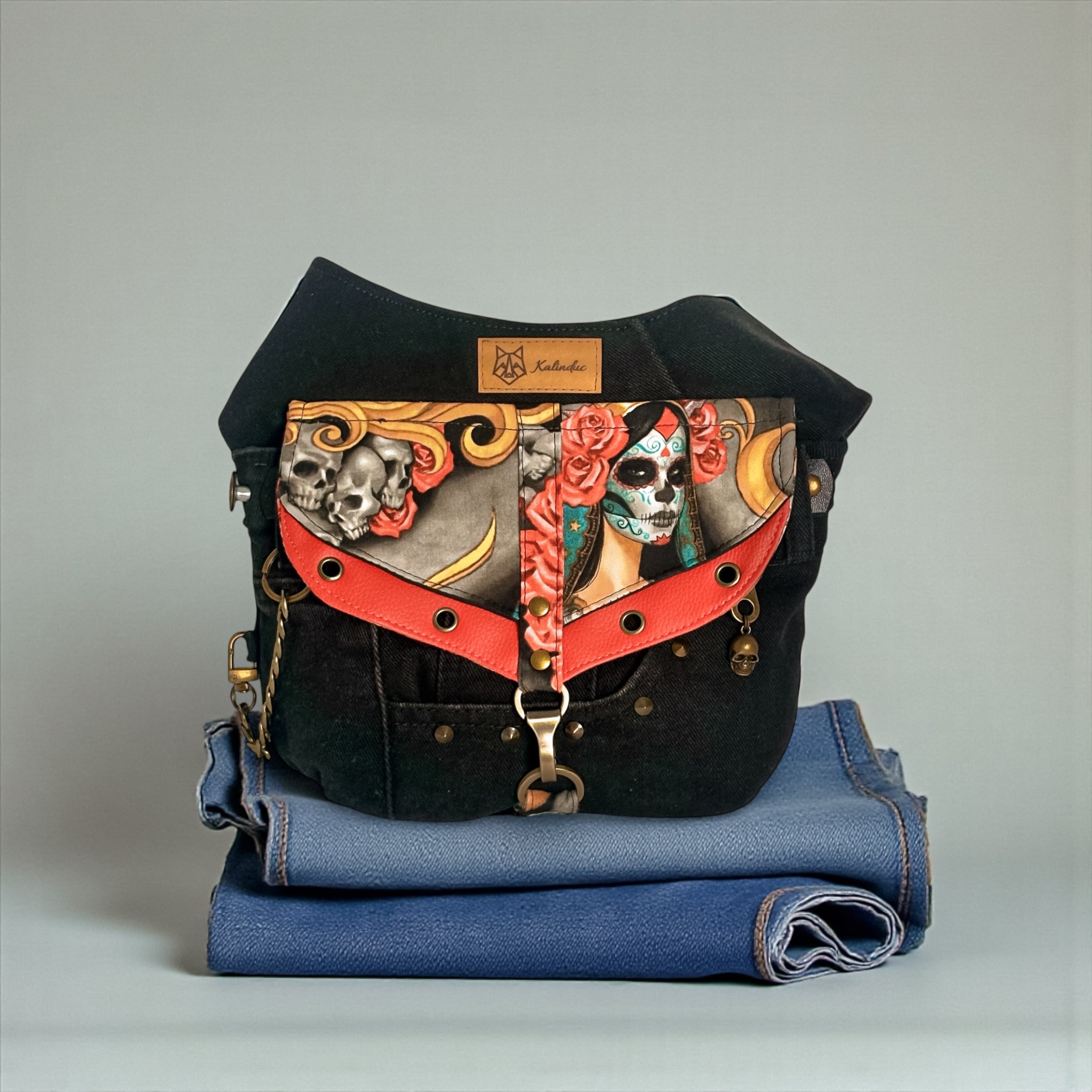 Riñonera Jeans *Catrinas Deluxe*. Pieza única hecha a mano. Num 69