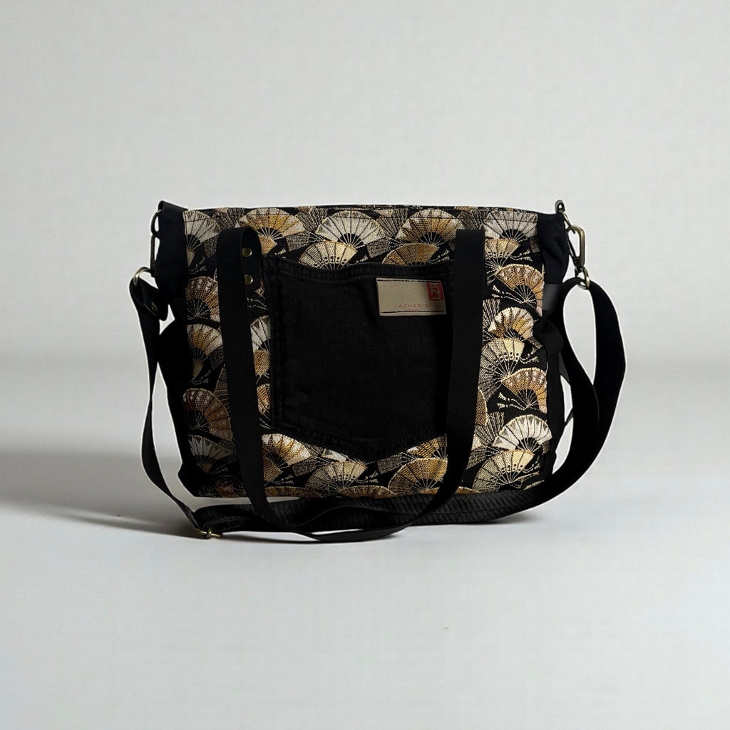 Bolso Jeans *Abanicos Japoneses Dorados*. Pieza única hecha a mano. Num.78
