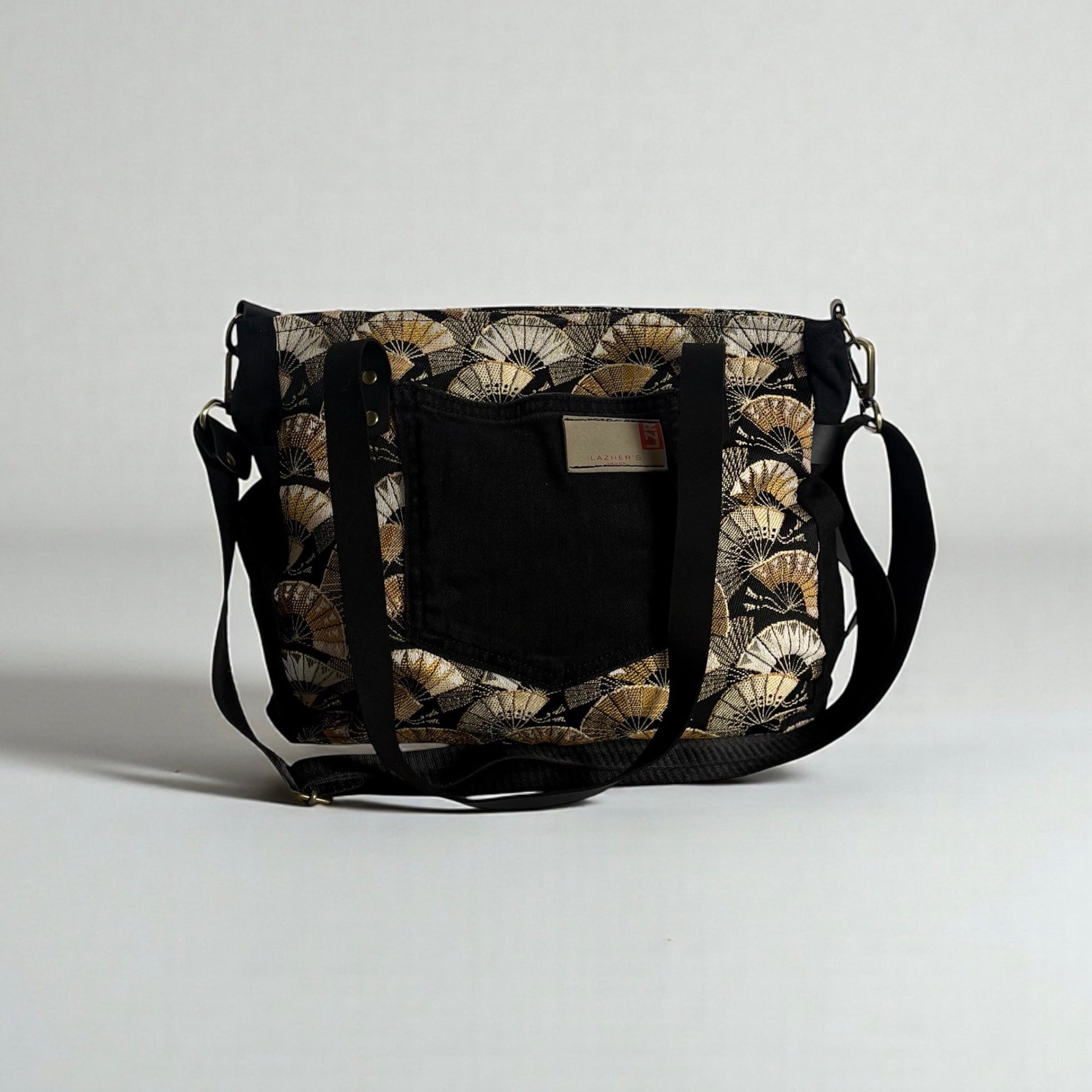 Bolso Jeans *Abanicos Japoneses Dorados*. Pieza única hecha a mano. Num.78