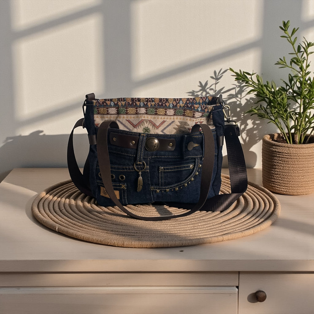 Bolso Jeans Recycled *Bohemia Sun*. Pieza única hecha a mano. Num 83