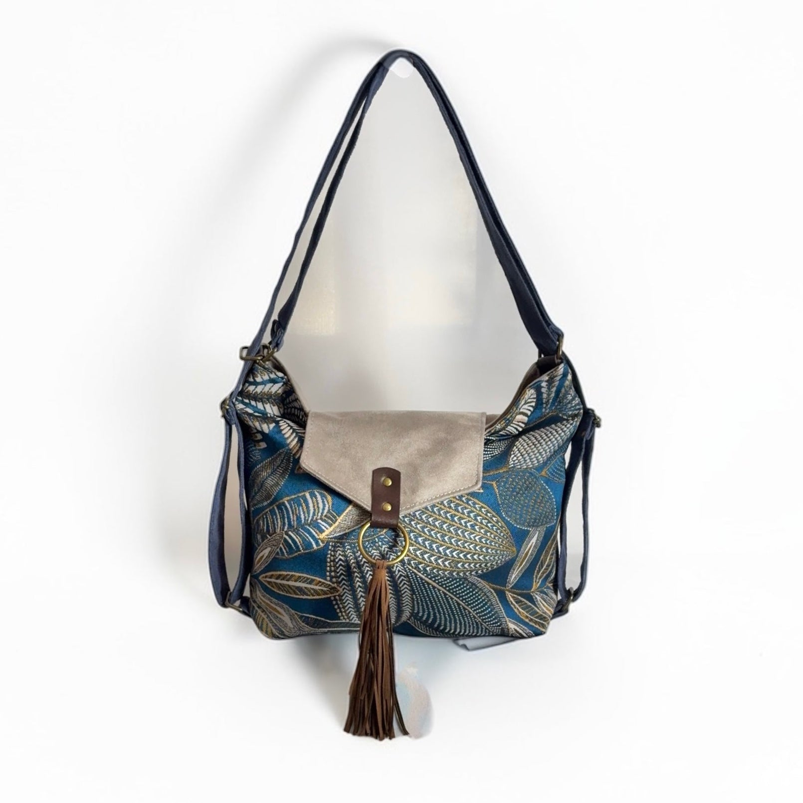 Bolso convertible en mochila *Selva Turquesa*.Pieza única hecha a mano. Num 88