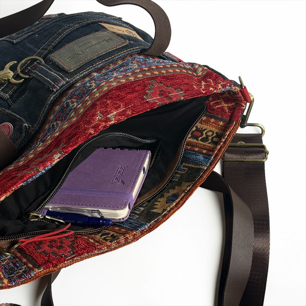 Bolso Jeans *Kimli Turco Burdeos*. Pieza única hecha a mano. Num 80