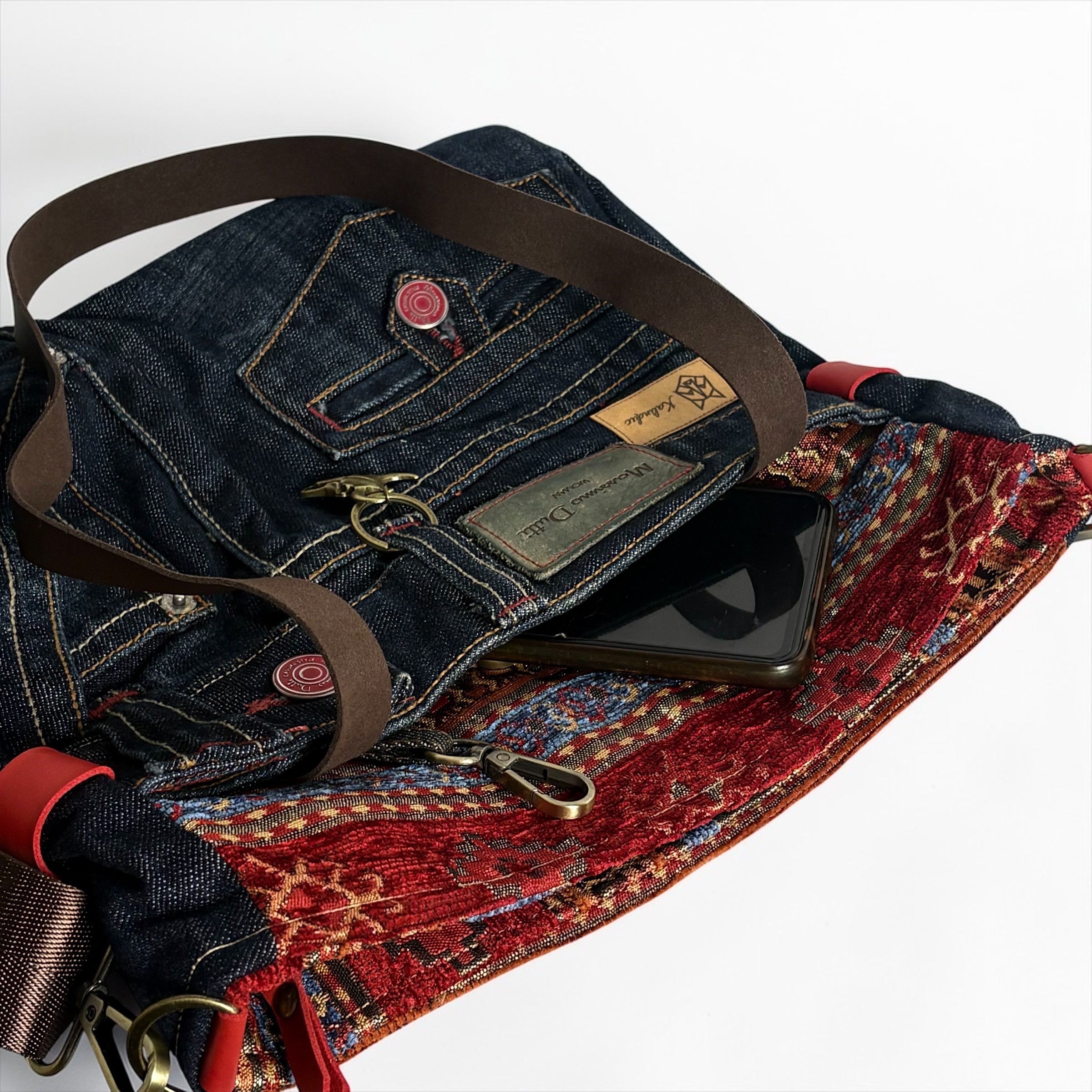 Bolso Jeans *Kimli Turco Burdeos*. Pieza única hecha a mano. Num 80