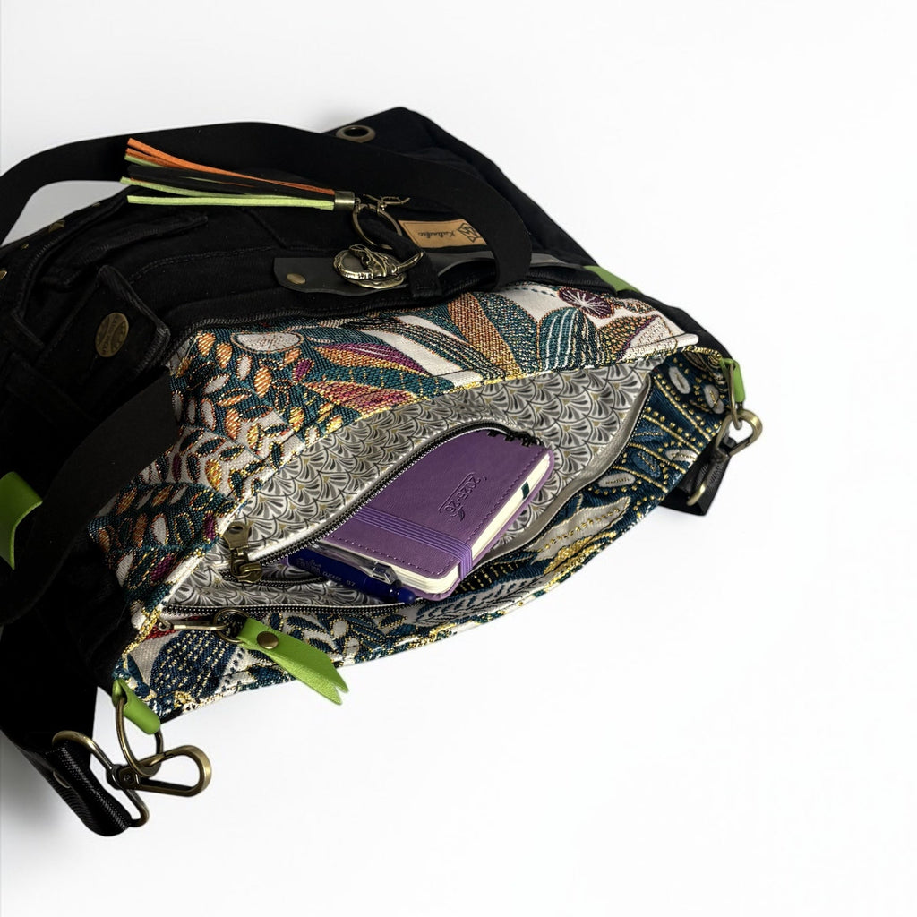 Bolso Jeans *Bosque Verde Dorado*. Pieza única hecha a mano. Num 79