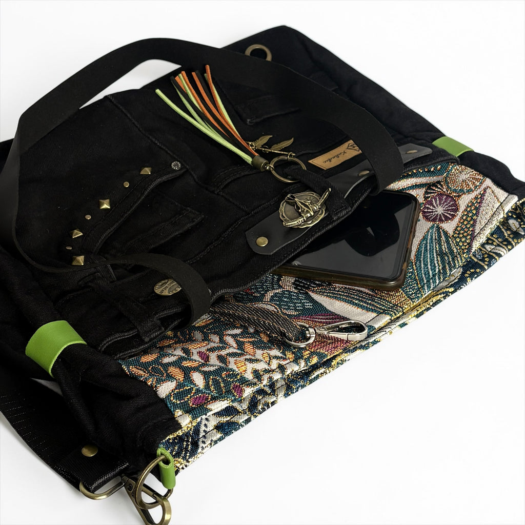 Bolso Jeans *Bosque Verde Dorado*. Pieza única hecha a mano. Num 79