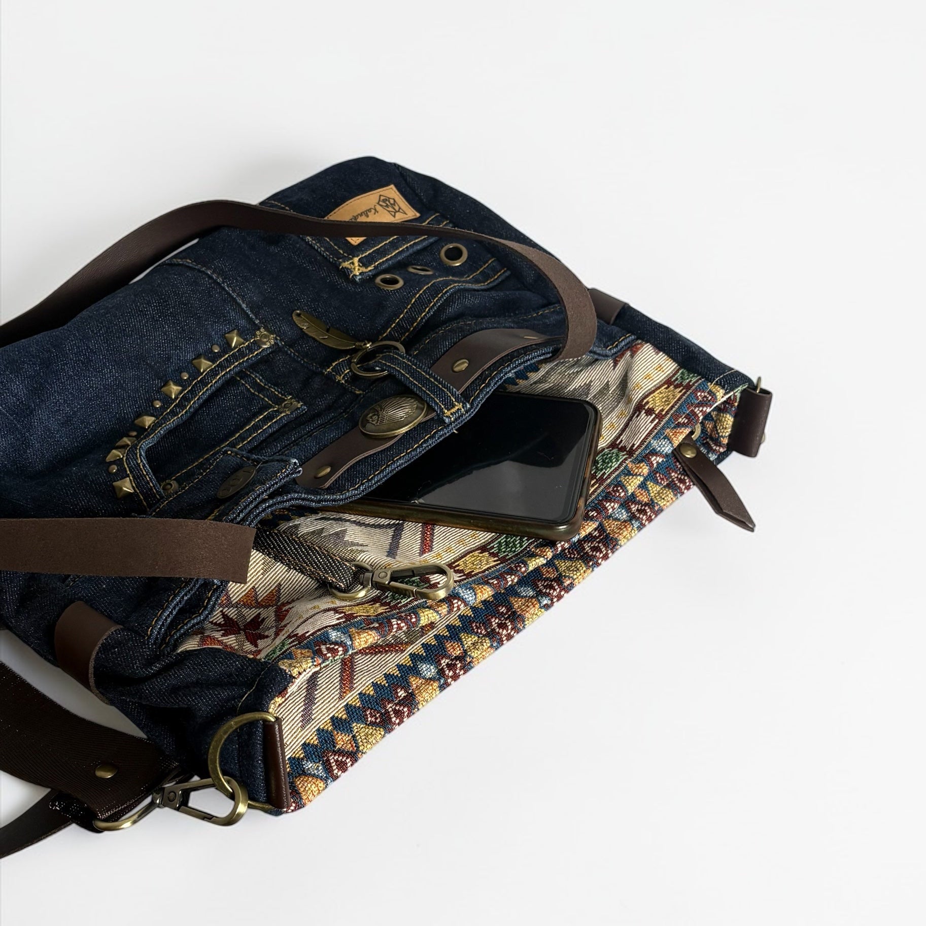 Bolso Jeans Recycled *Bohemia Sun*. Pieza única hecha a mano. Num 83