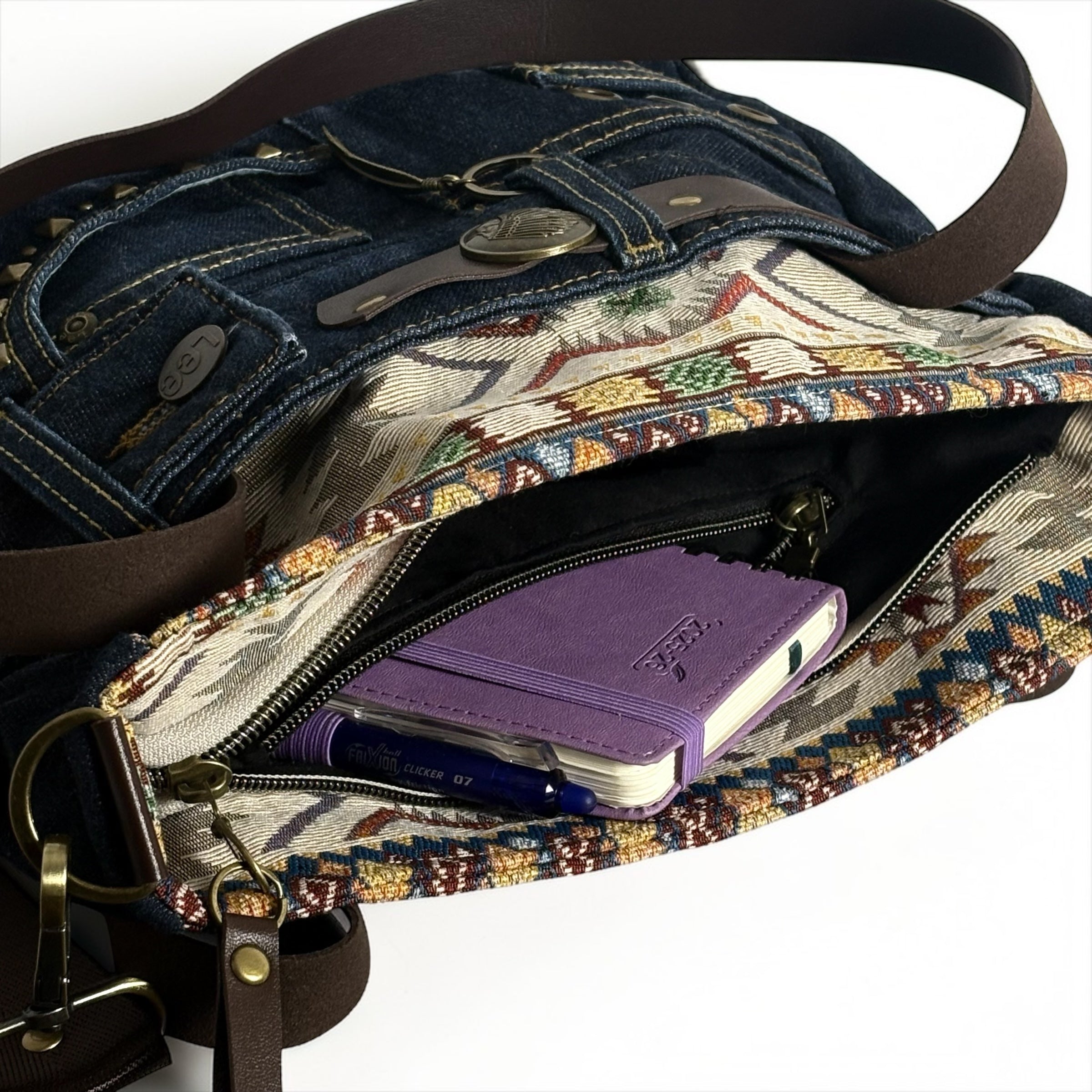 Bolso Jeans Recycled *Bohemia Sun*. Pieza única hecha a mano. Num 83
